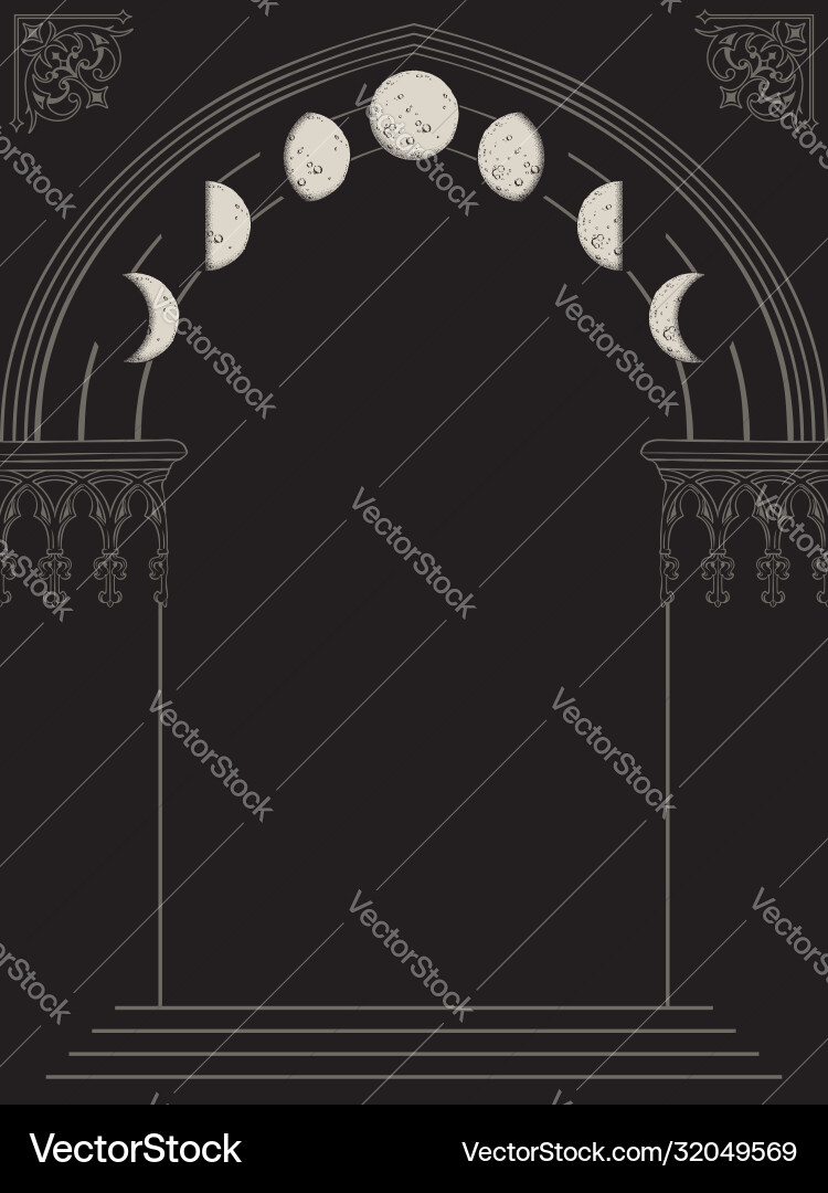 Gothic arch with moon phases hand drawn Gothic arch with moon phases hand drawn vector image
