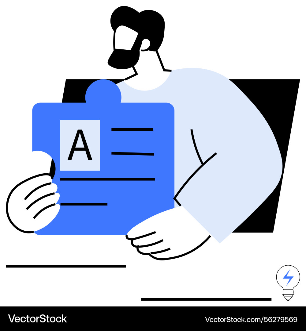 Man holding puzzle piece with text representing Vector Image