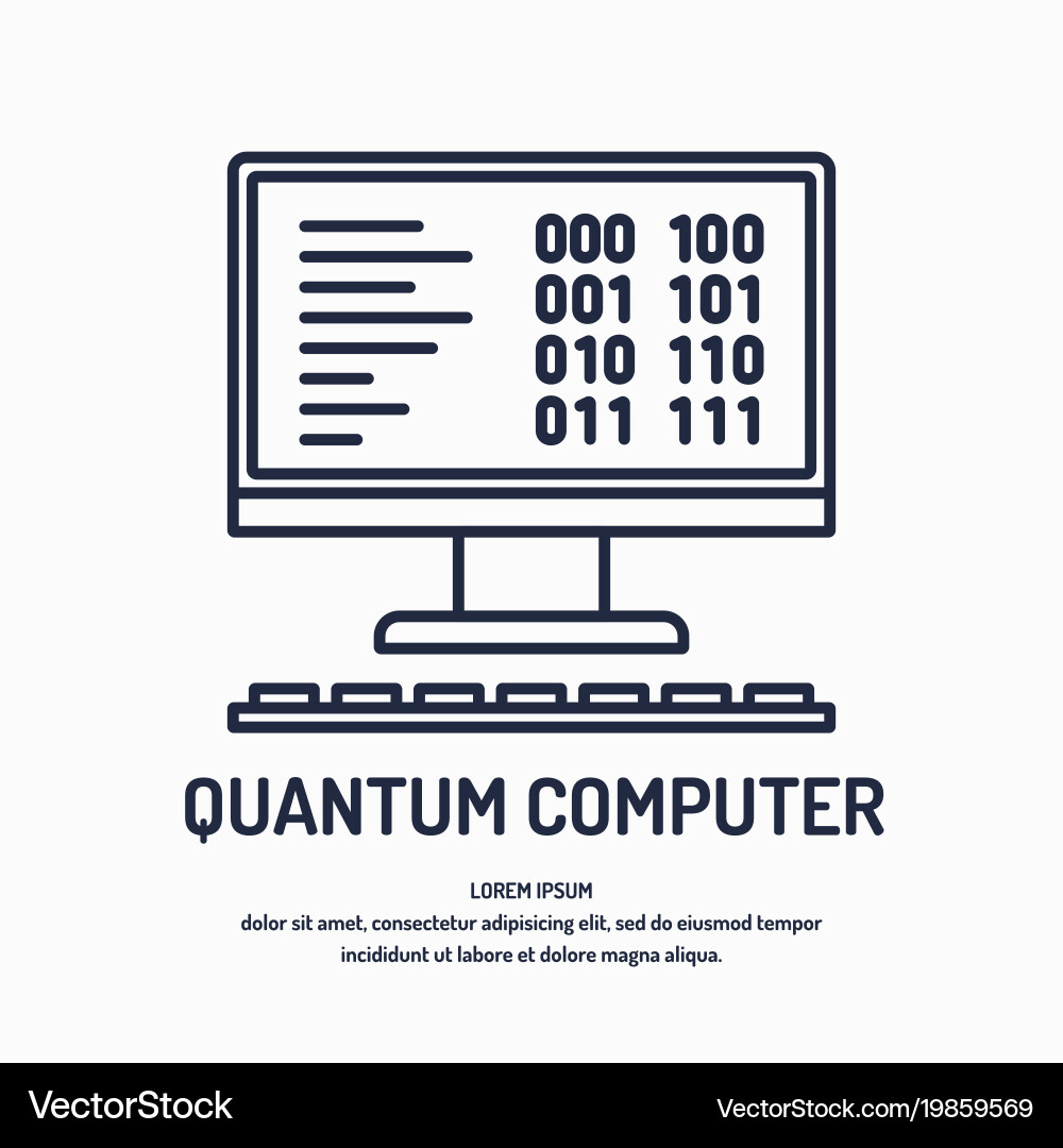 Quantum computer analysis and data transfer vector image