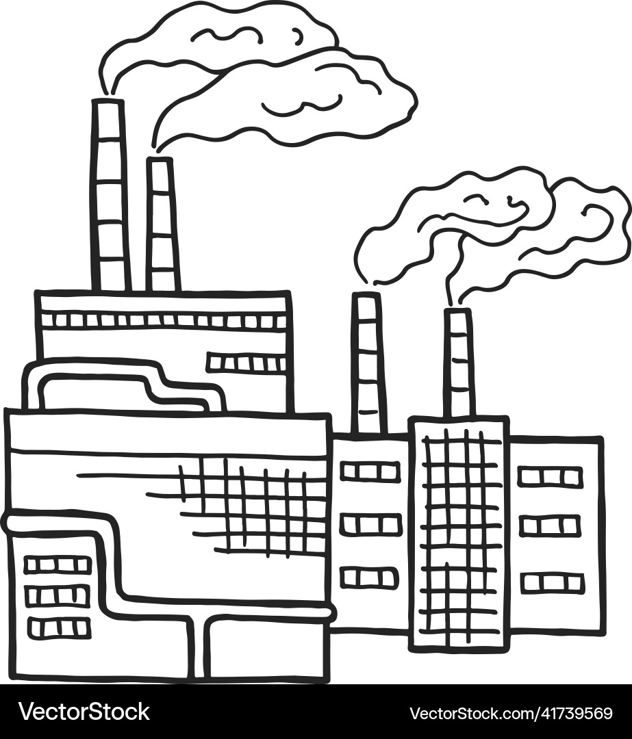 Smoking power plant industry building factory Smoking power plant industry building factory vector image