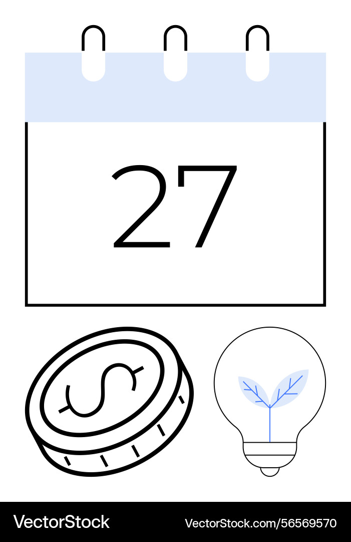 Calendar date with coin and lightbulb representing Calendar date with coin and lightbulb representing vector image