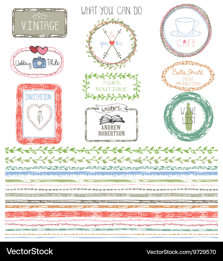 Hand Drawn Line Border Set Royalty Free Vector Image