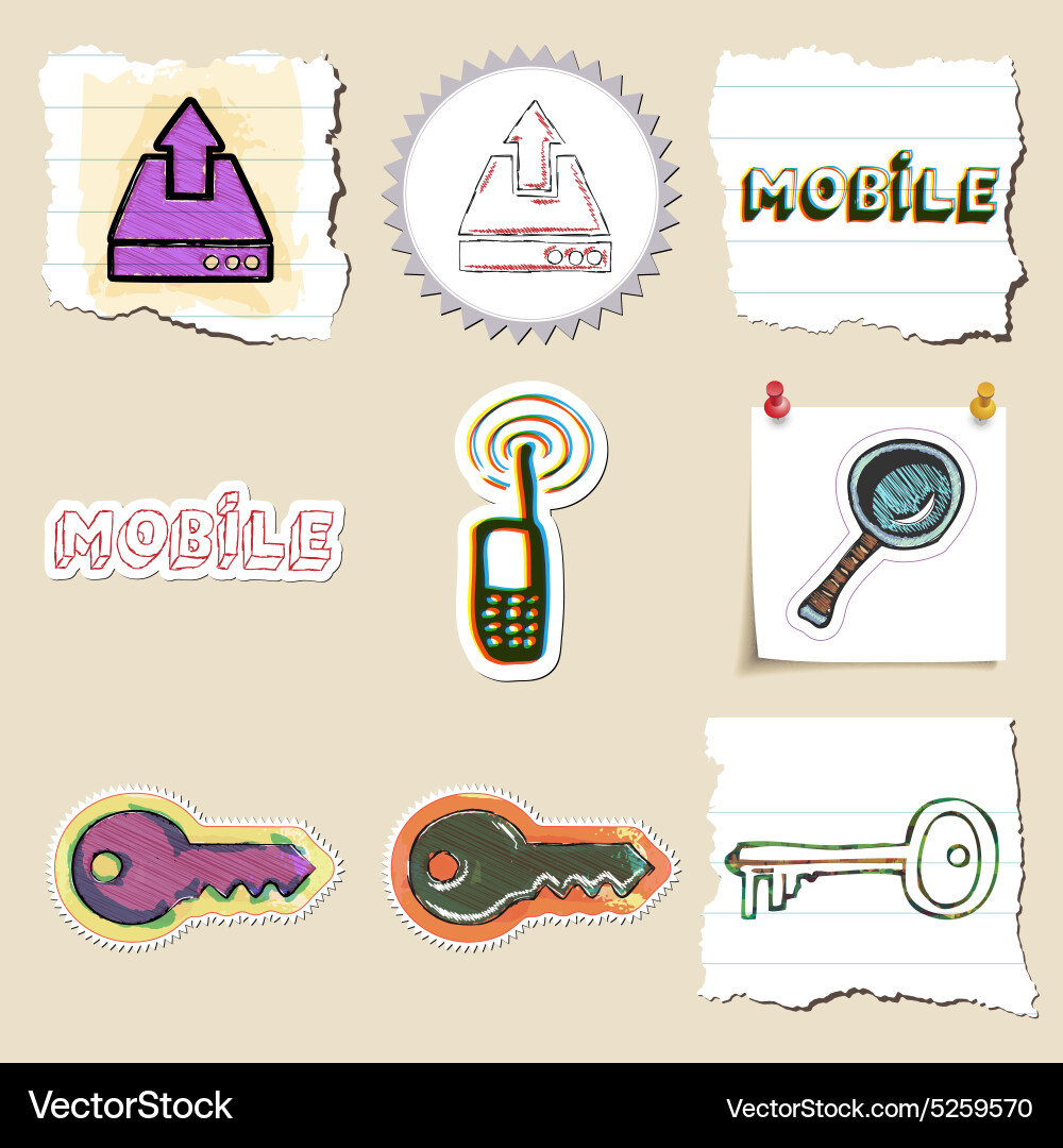 Hand drawn web emblems set isolated Vector Image
