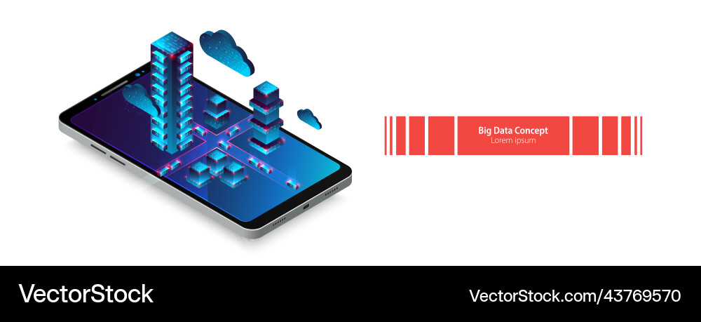 Isometric mobile phone ig data flow processing Isometric mobile phone ig data flow processing vector image