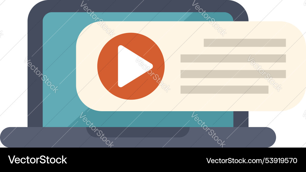 Laptop showing video player with play button vector image