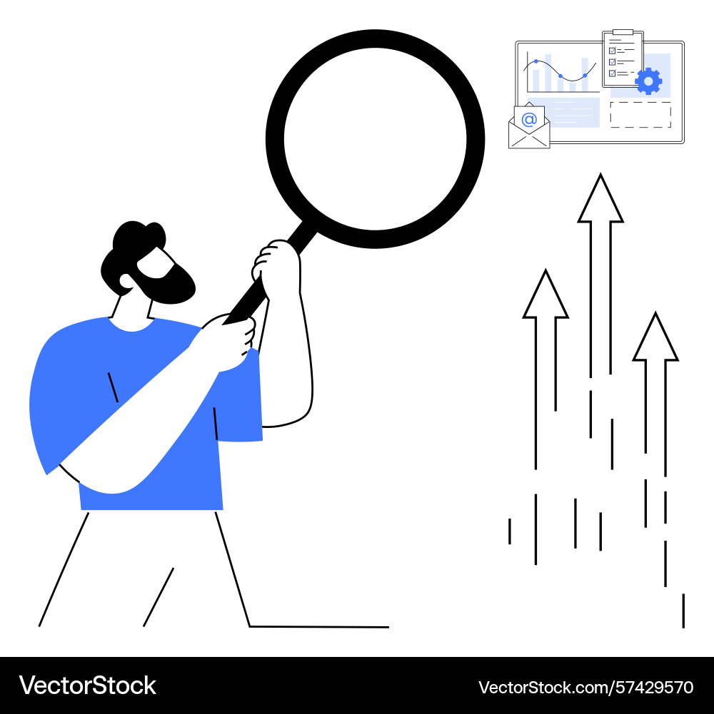 Man with magnifying glass analyzing data Man with magnifying glass analyzing data vector image