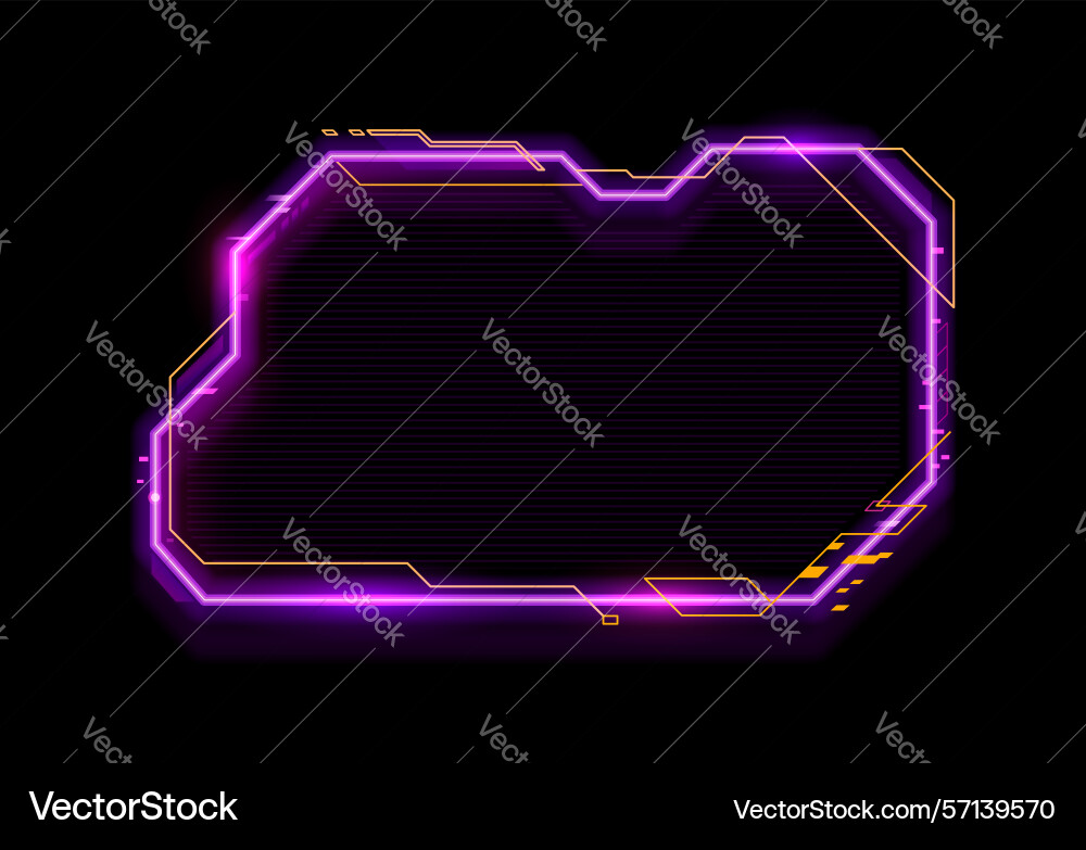 Neon game frame asset and hud interface overlay Neon game frame asset and hud interface overlay vector image