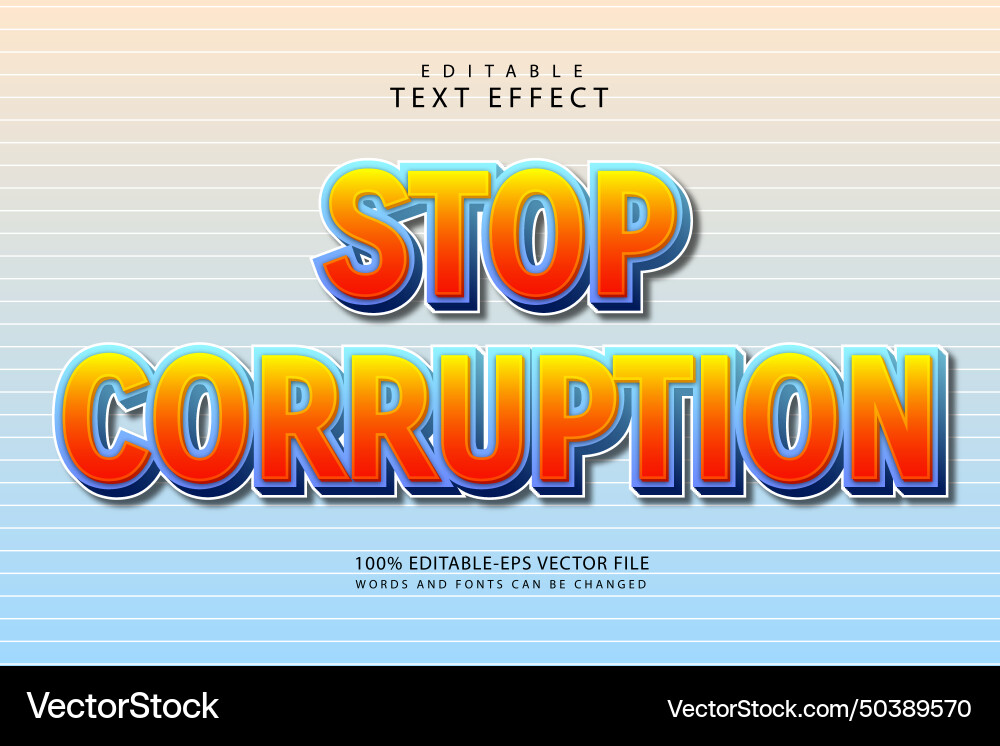 Stop corruption editable text effect 3 dimension Vector Image