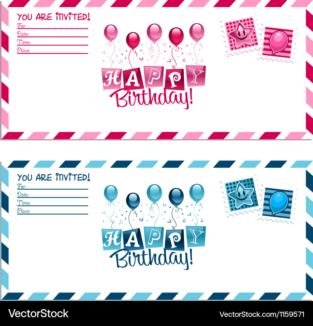 Birthday party invitation envelope vector image