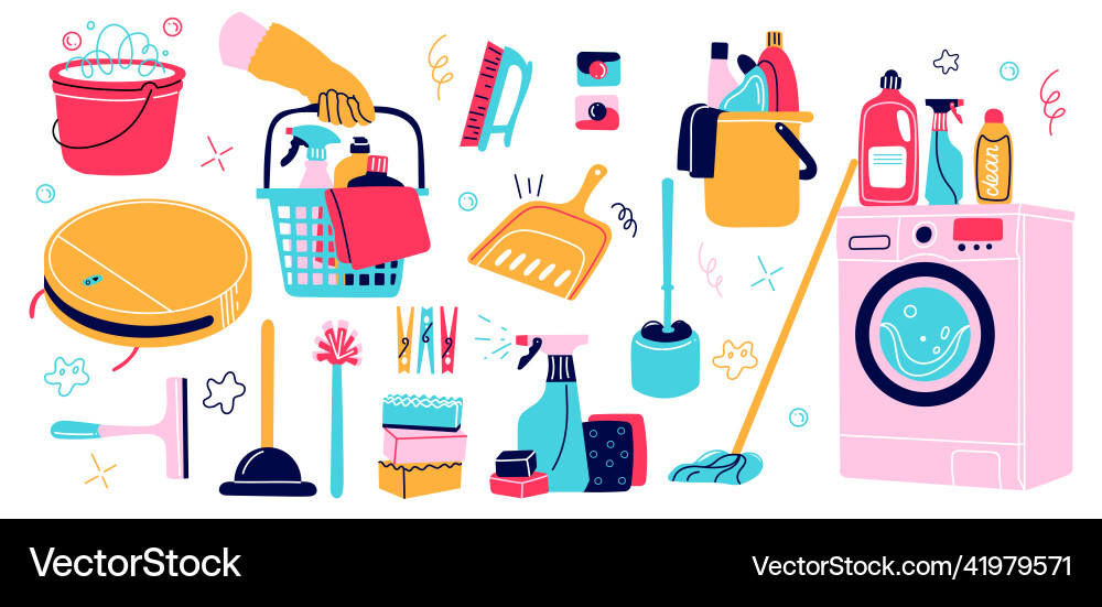 Cleaning Icons - Housekeeping Objects vector image