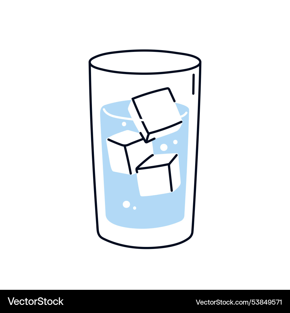 Cold water glass with ice cubes clear pure fresh Vector Image