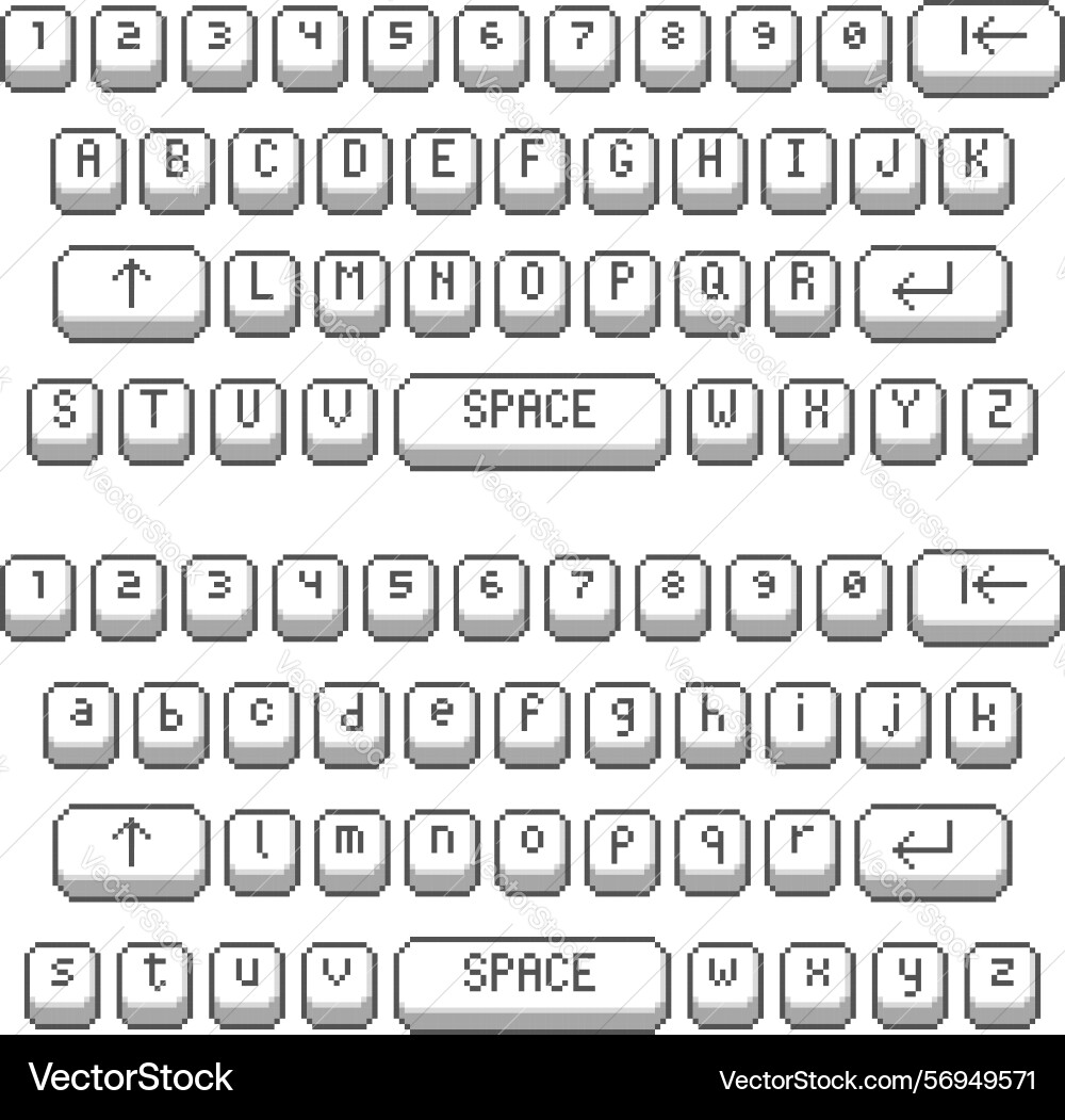 Collection set of retro 8bit pixel art keyboard ui vector image