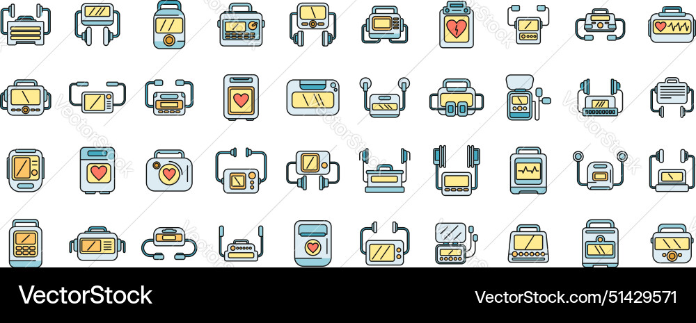 Defibrillator icons set color line Vector Image