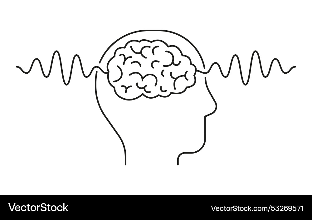 Human brain scan with line wave profile head Human brain scan with line wave profile head vector image
