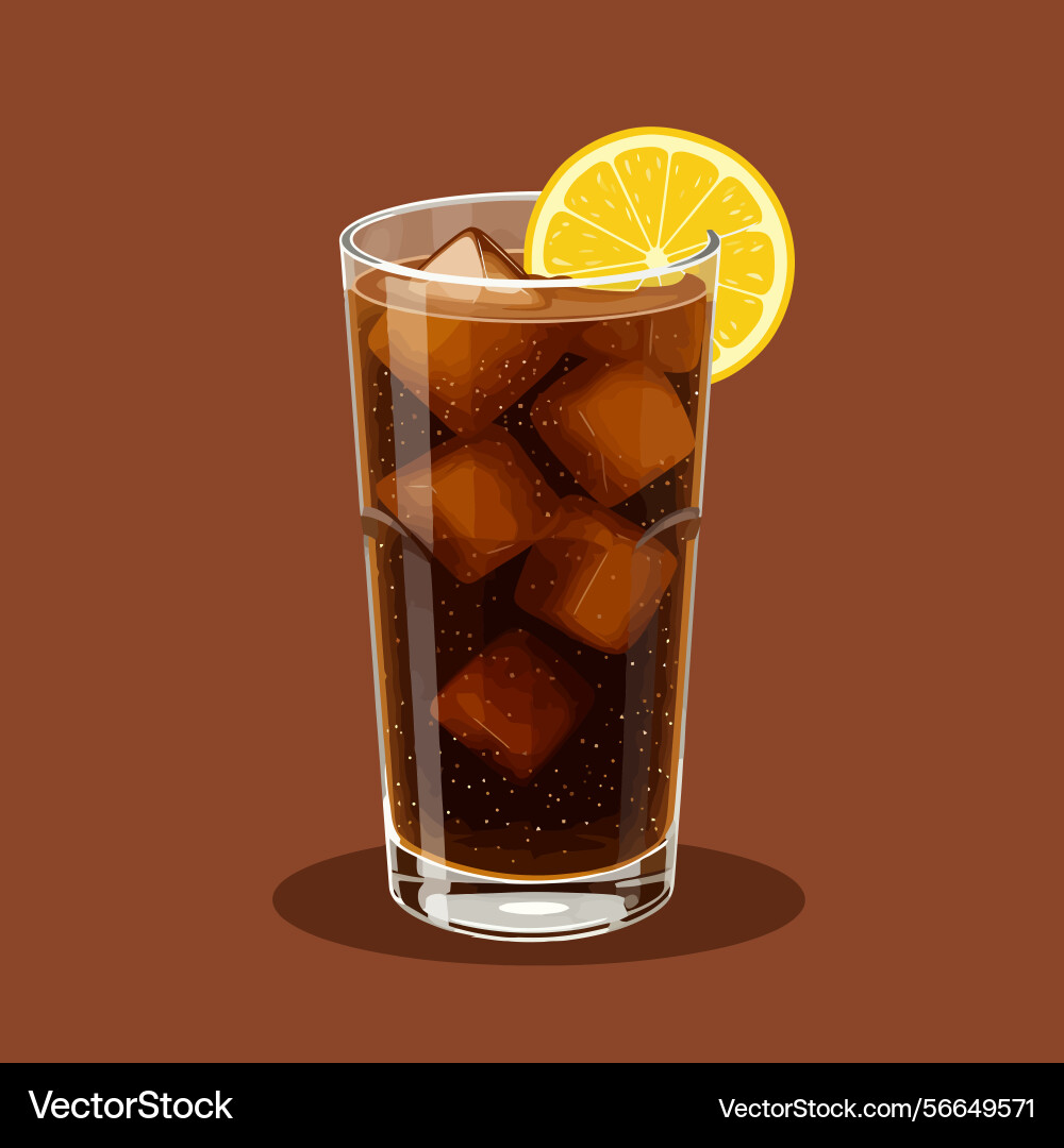 Refreshing cola drink with ice and lemon slice Vector Image