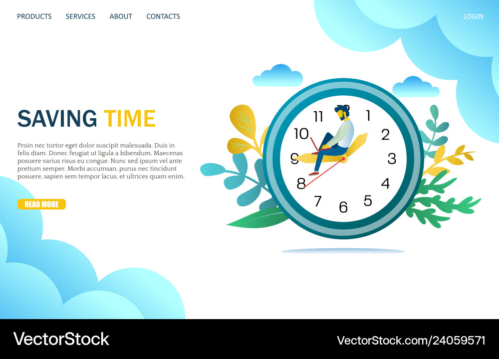 Saving time website landing page design Saving time website landing page design vector image