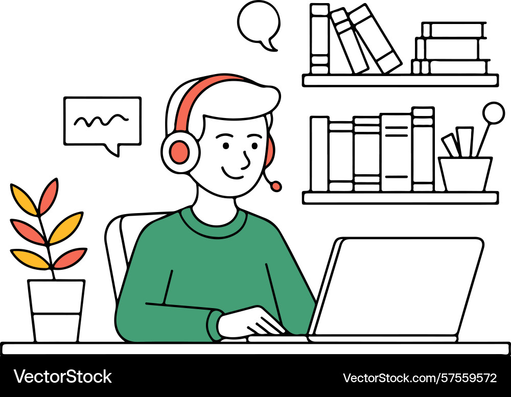A man is working remotely from home using Vector Image
