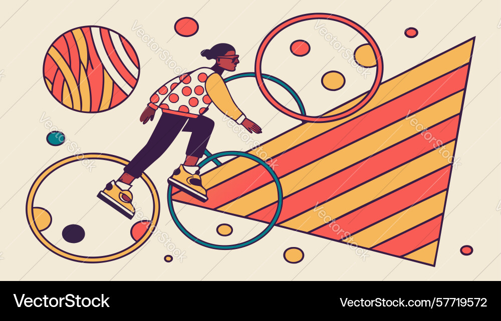 Dynamic unicyclist with geometric shapes design Vector Image