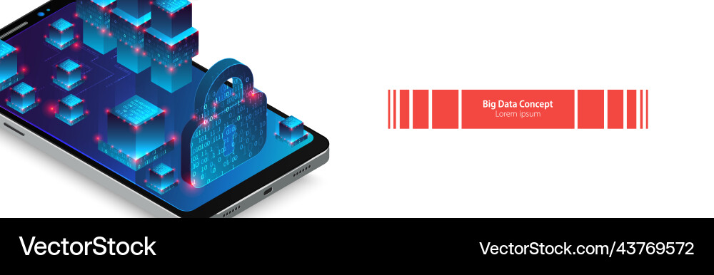 Isometric mobile phone ig data flow processing Isometric mobile phone ig data flow processing vector image