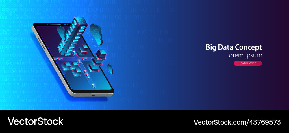 Isometric mobile phone ig data flow processing Isometric mobile phone ig data flow processing vector image
