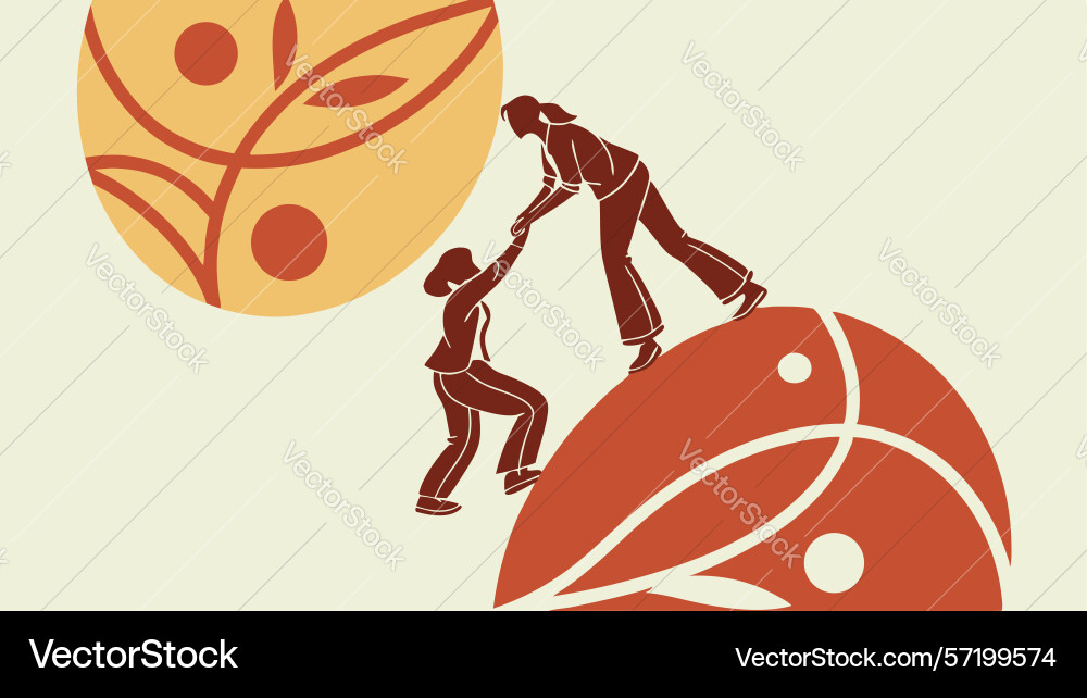 Figures collaborating on abstract ascent design Vector Image