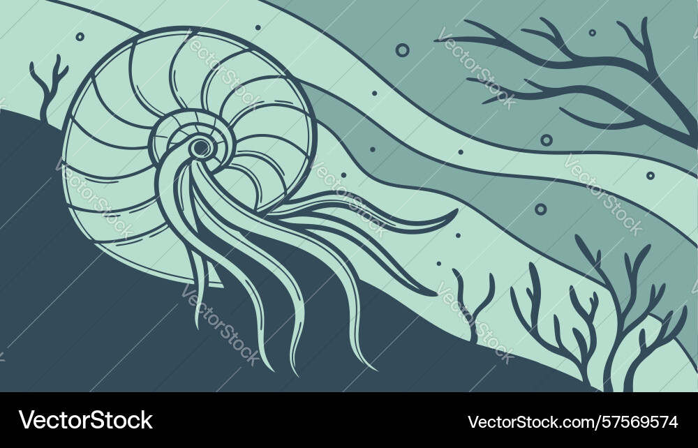 Nautilus shell with flowing tentacles in abstract vector image