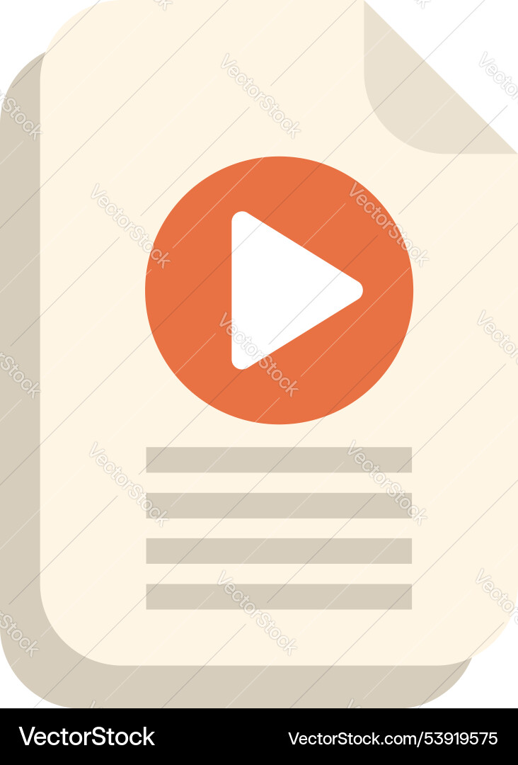 Document with play button showing video file icon Document with play button showing video file icon vector image
