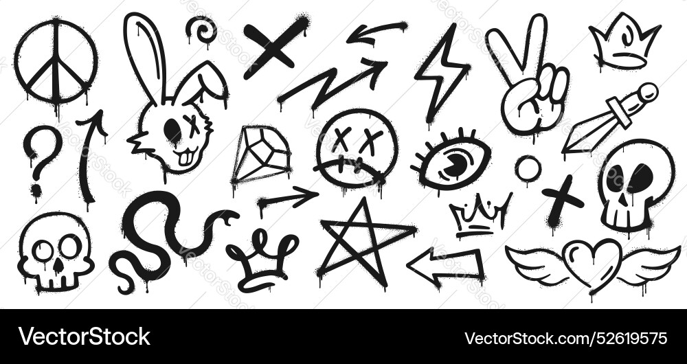 Grunge graffiti spray paints ink icons set Grunge graffiti spray paints ink icons set vector image