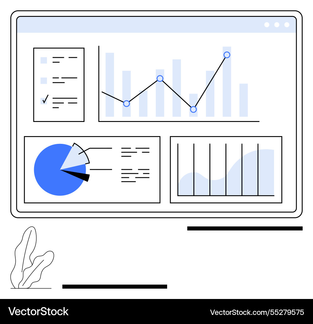 Interactive dashboard with bar graphs pie chart Vector Image