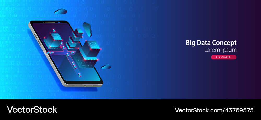 Isometric mobile phone ig data flow processing Isometric mobile phone ig data flow processing vector image