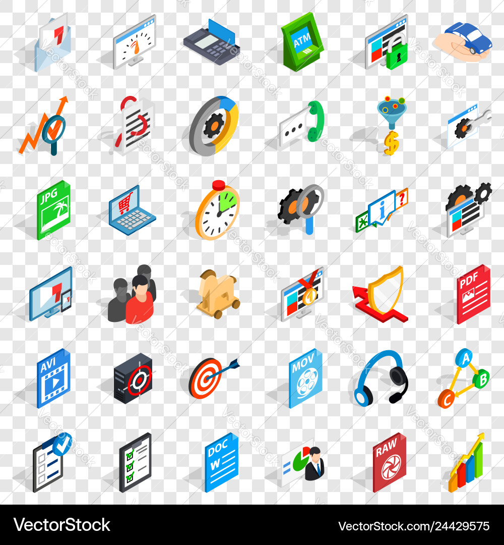 Safe data icons set isometric style Safe data icons set isometric style vector image