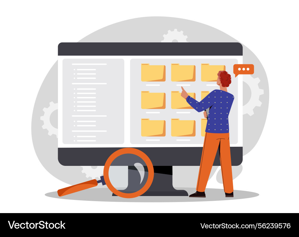 Man browsing digital folders on screen Man browsing digital folders on screen vector image