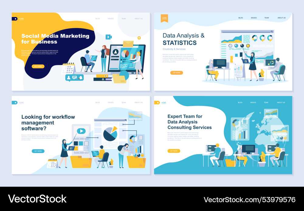 Set of landing page template for data analysis Set of landing page template for data analysis vector image