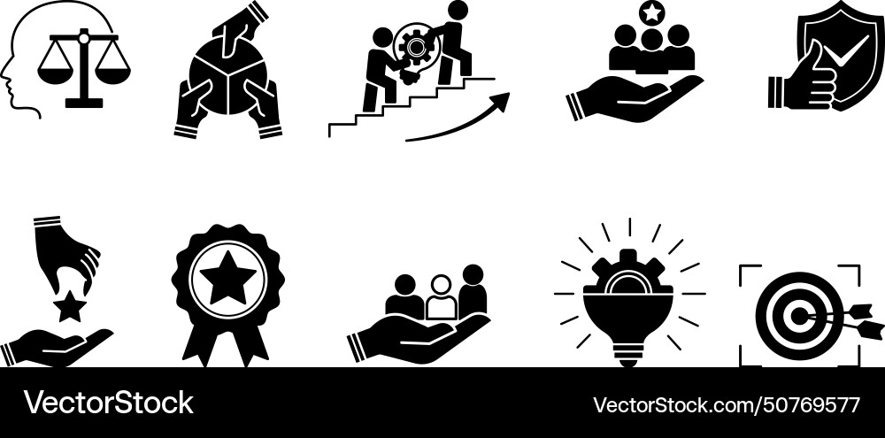 Black set of core values icons commitment vector image