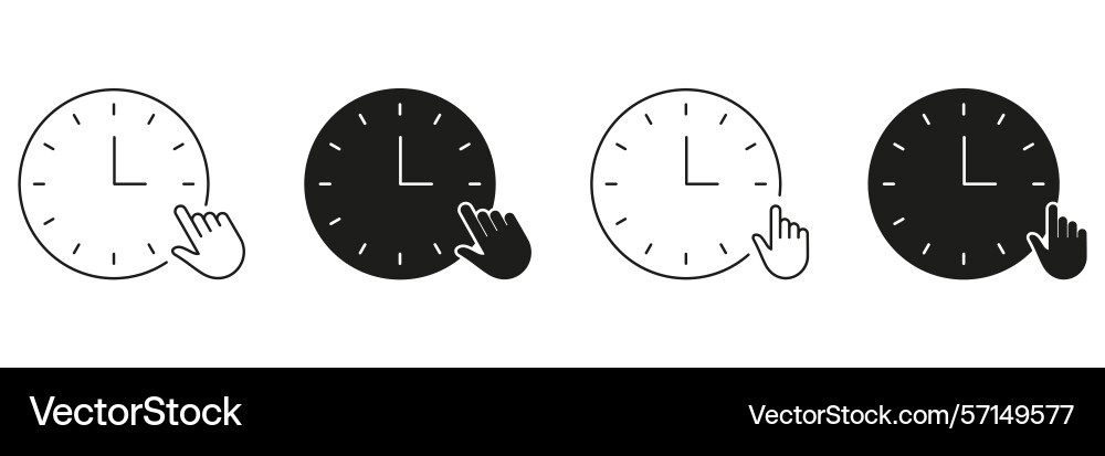 Clock with hand pointer line and solid icon set Clock with hand pointer line and solid icon set vector image