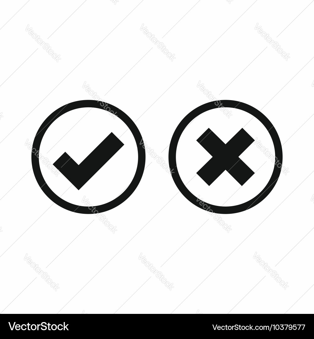 Tick and cross selection icon simple style vector image
