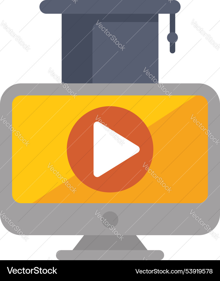 Desktop computer displaying video player Desktop computer displaying video player vector image