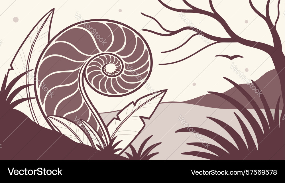 Nautilus shell in abstract muted forest mystical vector image