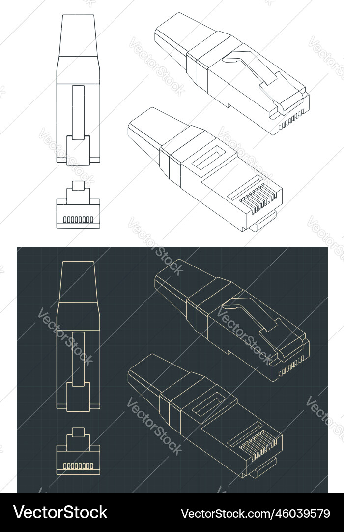 Ethernet plug blueprints Vector Image
