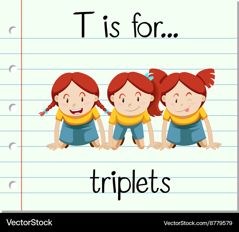 Flashcard alphabet t is for triplets vector image