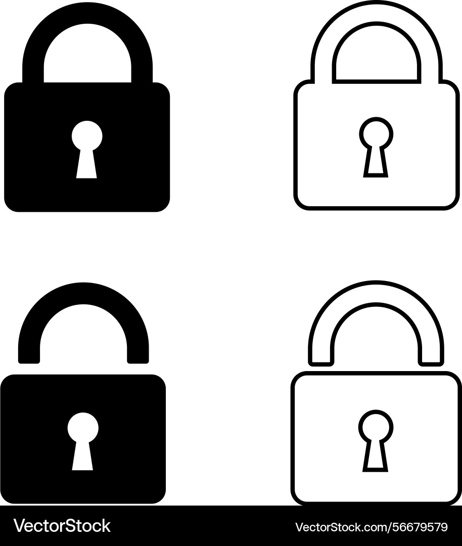 Lock padlock icons set in filled and outline Vector Image
