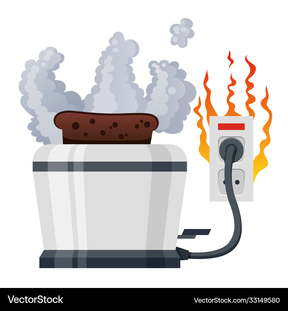 Broken toaster smoking electric small appliance Vector Image