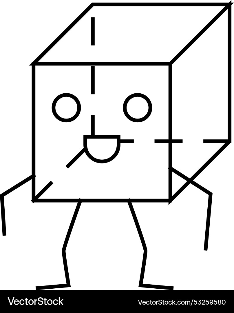 Cube geometric shape character line icon Vector Image