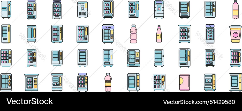 Drink machine icons set color line Drink machine icons set color line vector image