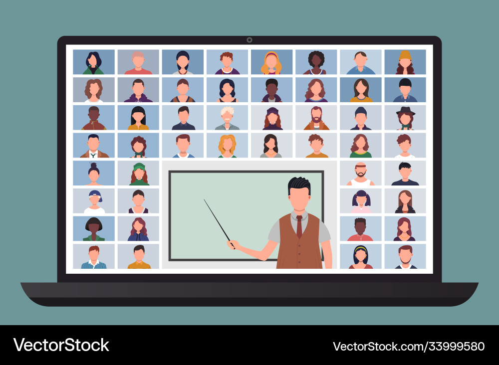 Online class students studying with computer at h Vector Image