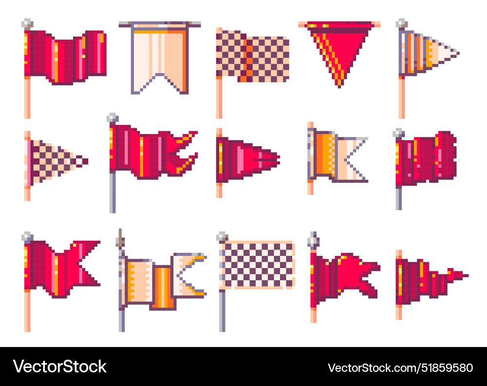 Pixel flags retro 8 bit checkered red triangle Pixel flags retro 8 bit checkered red triangle vector image