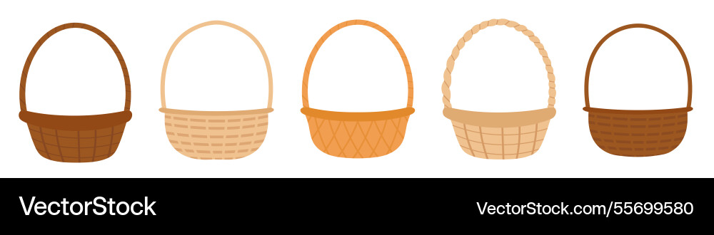 Set of empty wicker baskets Set of empty wicker baskets vector image