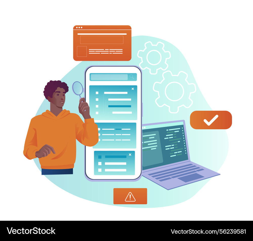 App testing and debugging process scene App testing and debugging process scene Vector Image