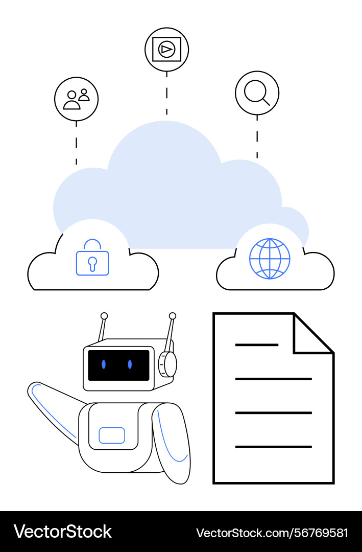 Cloud-based ai robot managing data and secure Cloud-based ai robot managing data and secure vector image