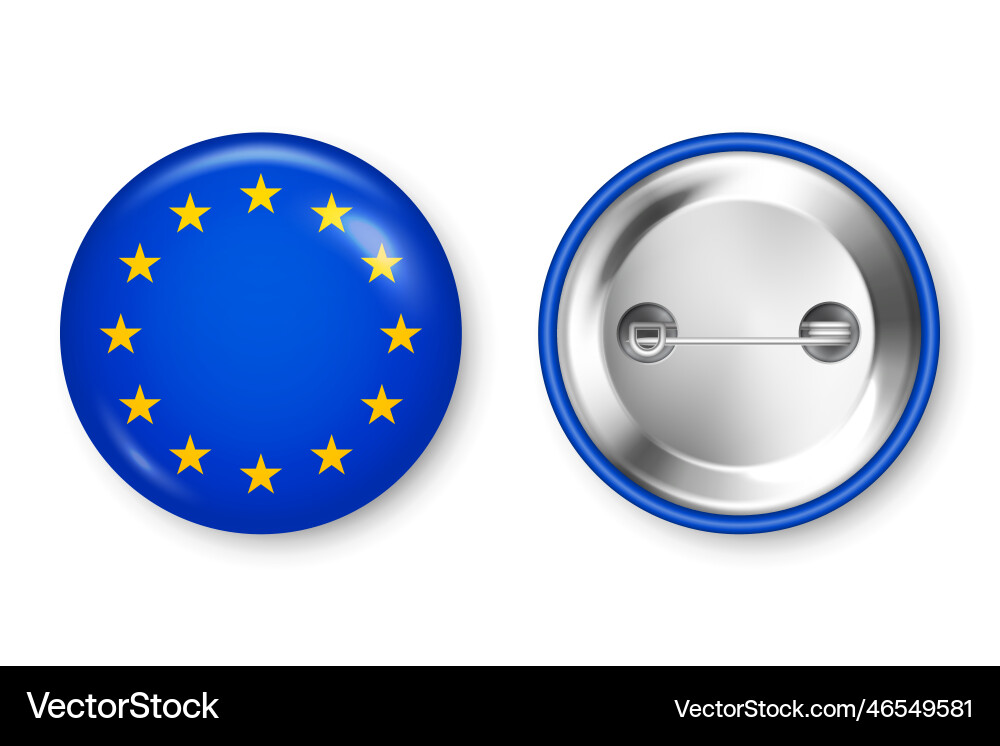 Realistic button badge with printed european flag Realistic button badge with printed european flag vector image